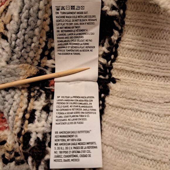 American Eagle Oversized Cozy Cream Fair Isle Grandpa Cardigan Sz Lg - Picture 10 of 11